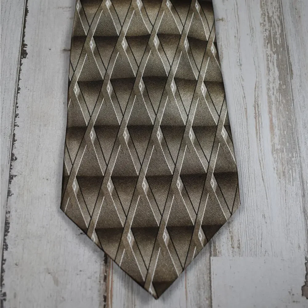Men's Clip On Neck Tie Dark Beige Diamond Pattern Men's 19